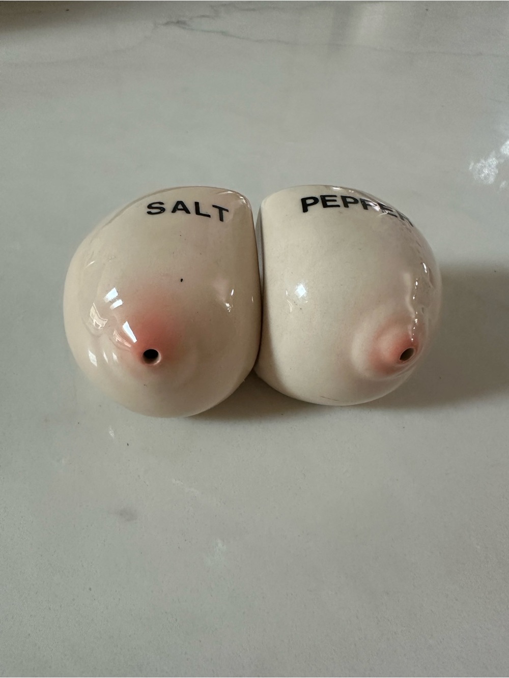 Vintage 1970s Boobs Ceramic Salt and Pepper Shakers - White/Cream